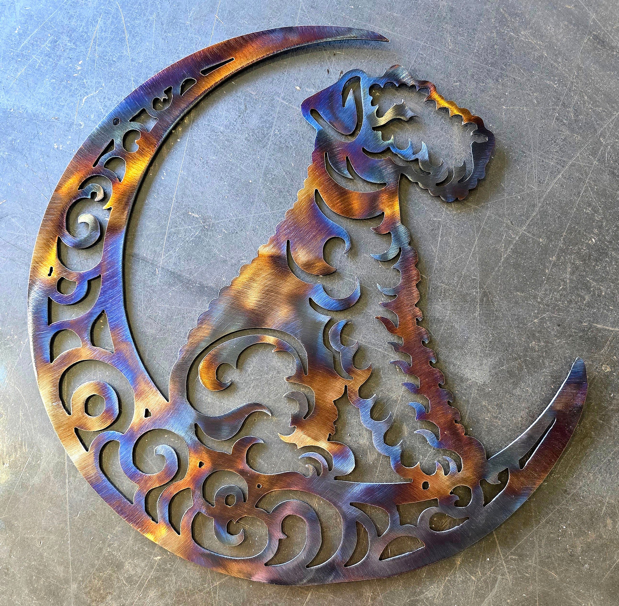 Airedale Terrier "On The Moon" Metal Art