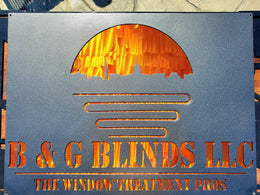 B and G Blinds business sign with skyline by Elite Metalworking