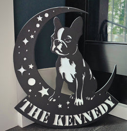 Boston Terrier Moon Metal Wall Art