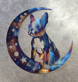 Boston Terrier Moon Metal Wall Art