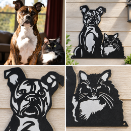 Original photograph alongside a custom cut-metal portrait by Elite Metalworking