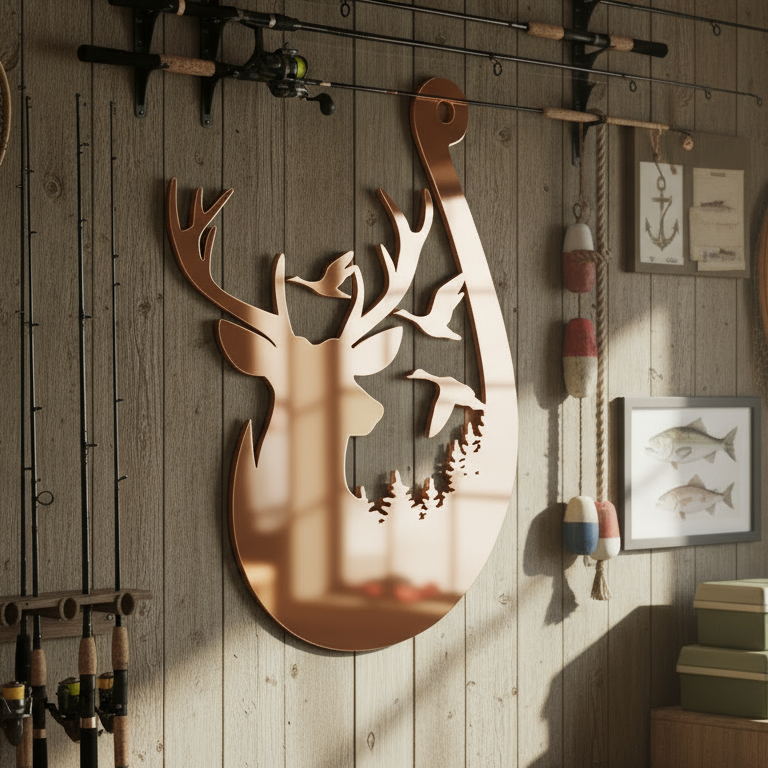 Fishing Hook with Buck Metal Art