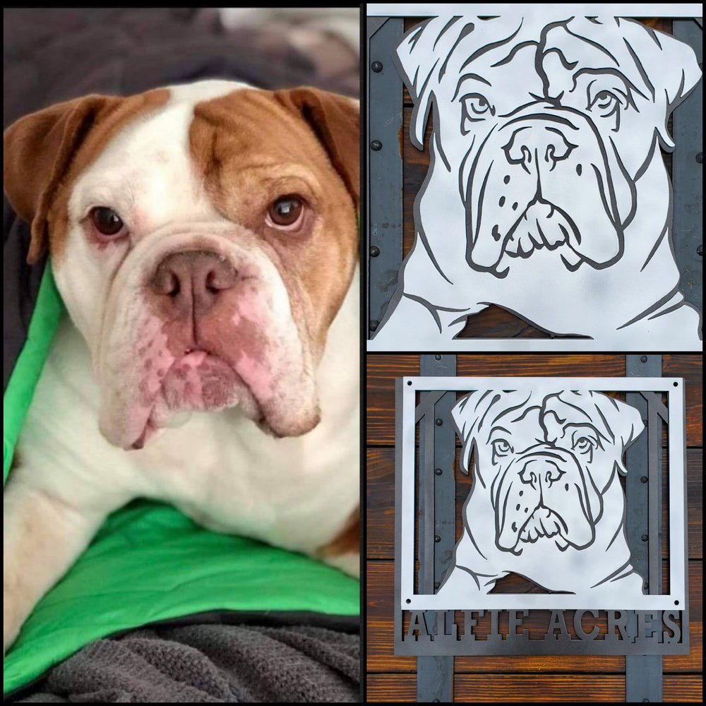 Original photograph alongside a custom cut-metal portrait by Elite Metalworking