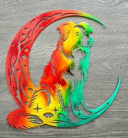 Border Collie Moon Metal Wall Art