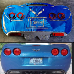 Corvette photograph and blue vehicle artwork by Elite Metalworking