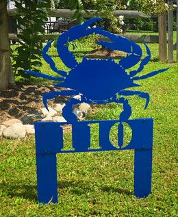 Blue crab garden stake with number by Elite Metalworking