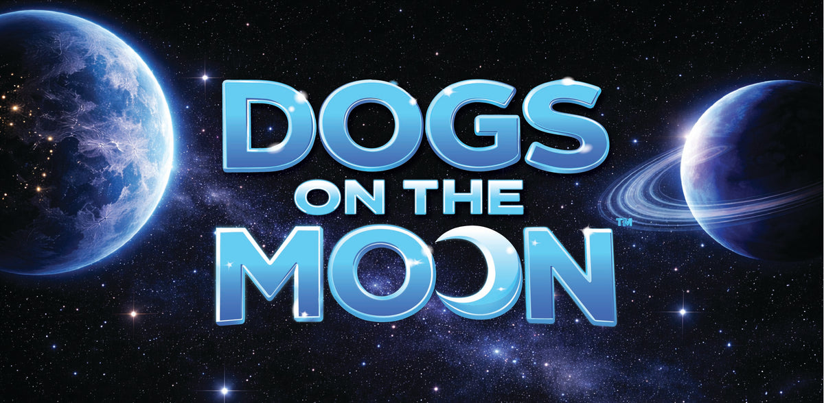 Dogs on the Moon logo surrounded by planets and stars