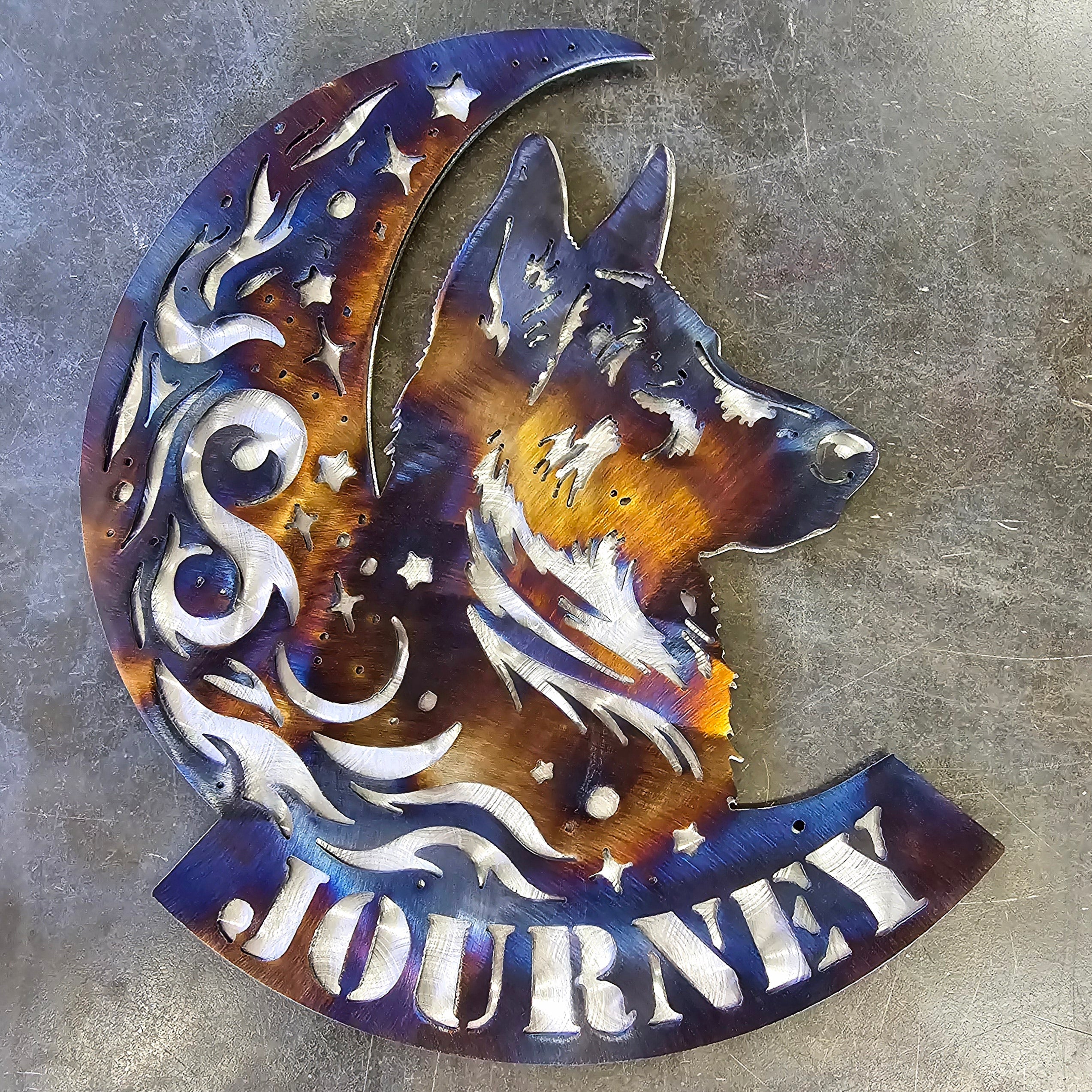 German Shepherd "On The Moon" Metal Art