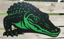 Green and black crocodile illustration on a white background