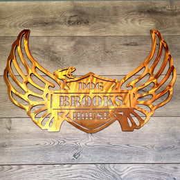 Motorcycle winged name sign by Elite Metalworking