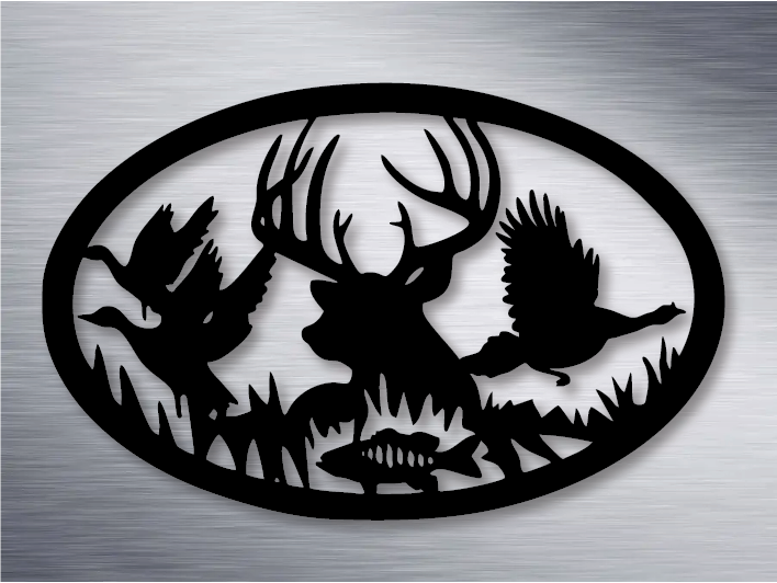 Hunting & Fishing Scene Metal Art