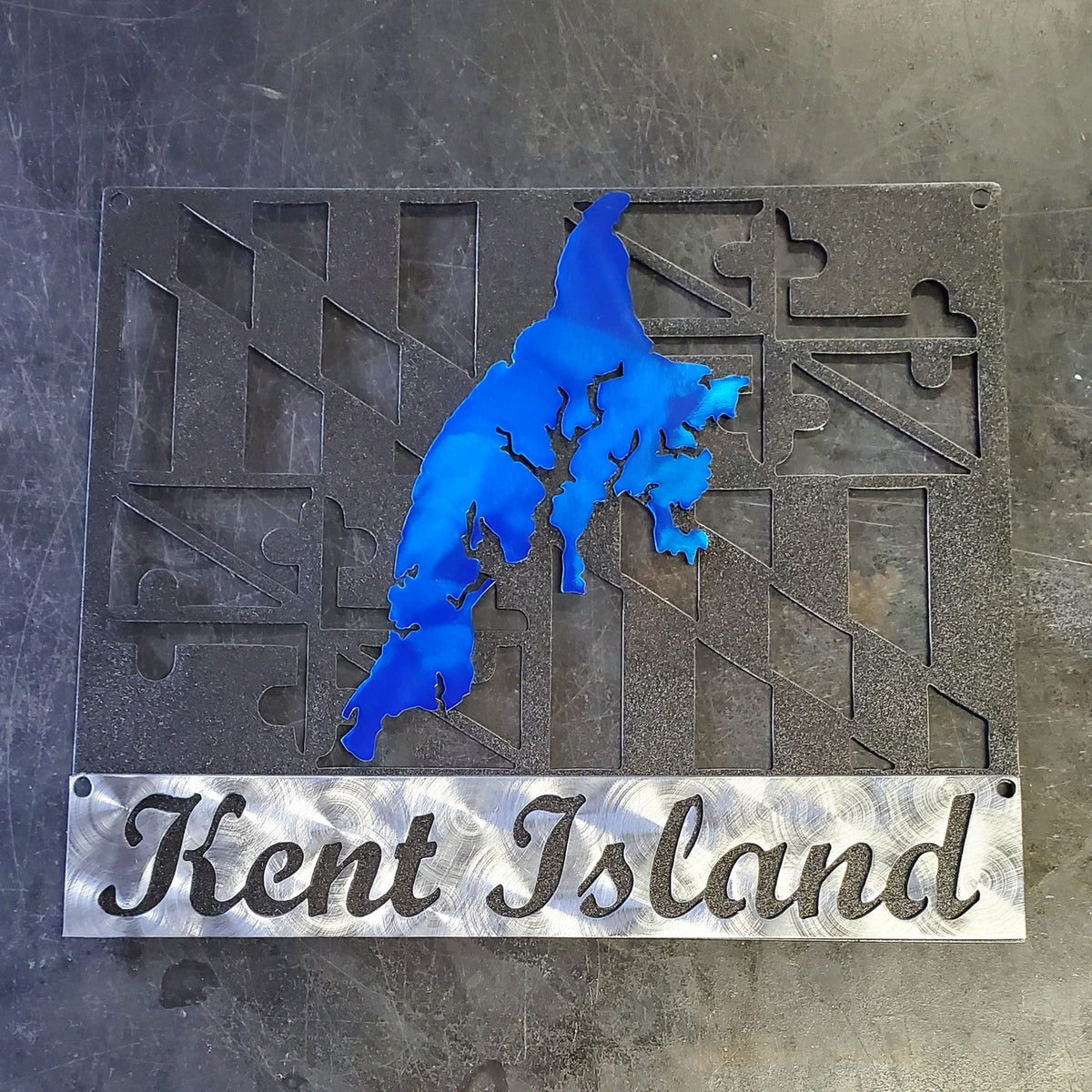 Kent Island blue outline sign by Elite Metalworking