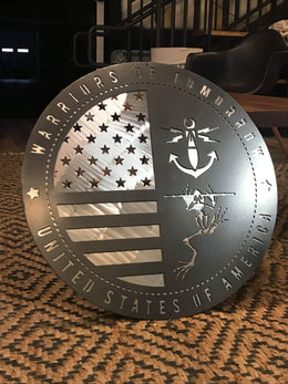 Warriors of Tomorrow round logo by Elite Metalworking