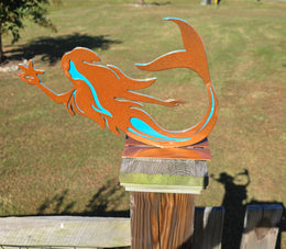 Orange mermaid fence topper by Elite Metalworking