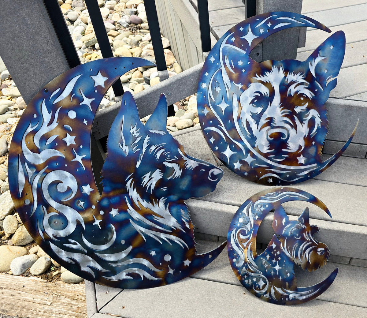 German Shepherd on the Moon metal art in three sizes by Elite Metalworking