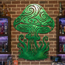 Black and white stylized mushroom design on a white background