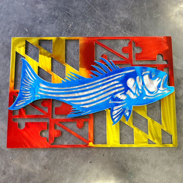 Striped Bass (Rockfish) #2 Maryland Flag Metal Art