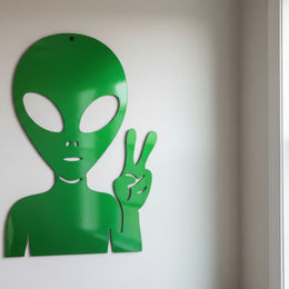 Alien Peace Sign Metal Wall Art