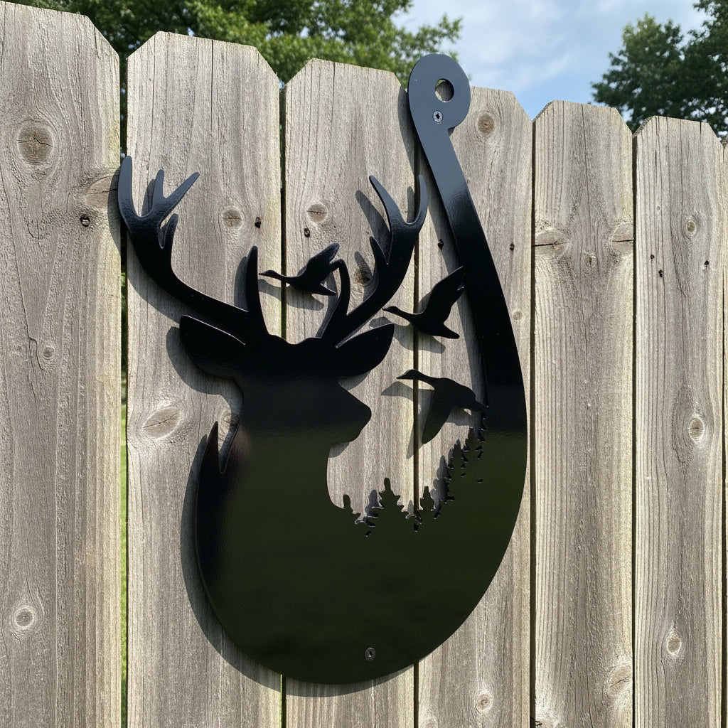 White-Tailed Deer Fishing Hook Metal Wall Art