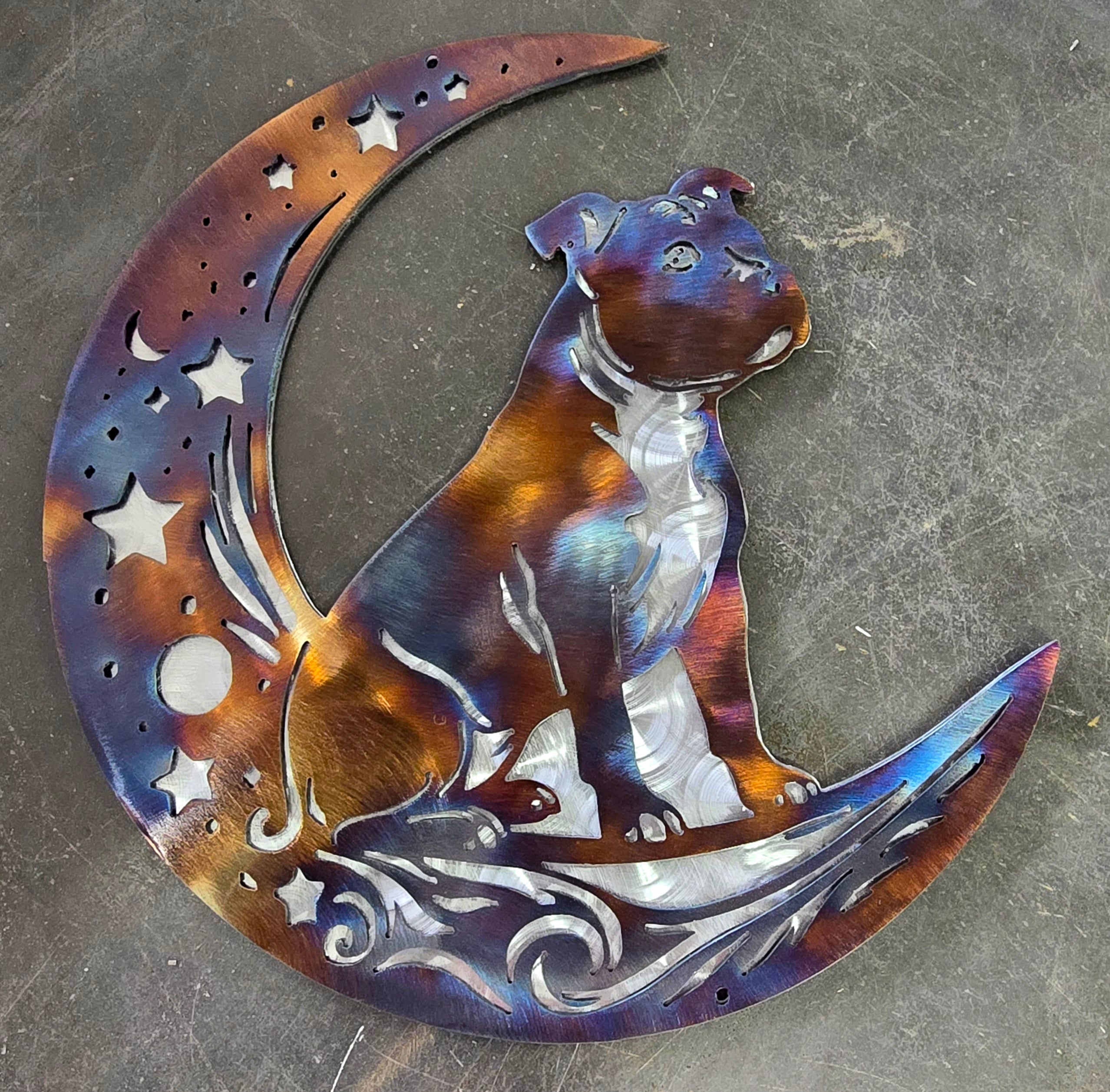 Staffy "On The Moon" Metal Art