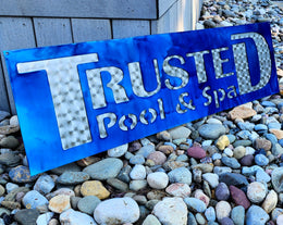 Trusted Pool and Spa blue sign by Elite Metalworking