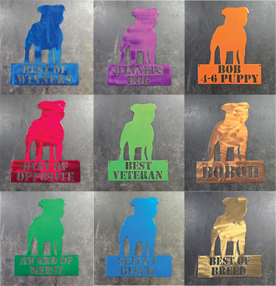 Dog show awards in multiple colors by Elite Metalworking