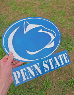 Video showing blue and silver college football wall artwork by Elite Metalworking