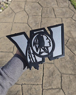 Video showing black and silver football monogram hitch cover by Elite Metalworking