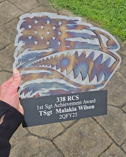 Video showing military eagle award by Elite Metalworking
