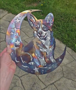 Corgi Moon Metal Wall Art