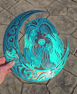 Bearded Collie Moon Metal Wall Art