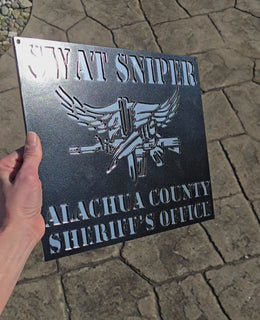 Video showing sWAT Sniper metal plaque by Elite Metalworking