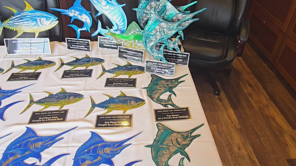 Video showing fish trophy set by Elite Metalworking