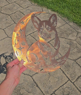 Corgi Moon Metal Wall Art