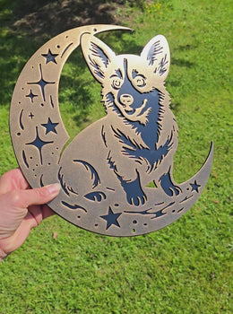 Corgi Moon Metal Wall Art