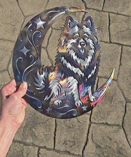 Keeshond Moon Metal Wall Art
