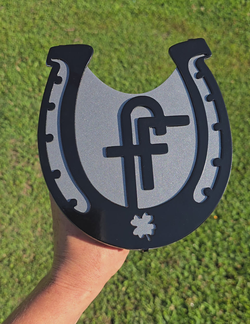 Video showing horseshoe monogram hitch cover by Elite Metalworking