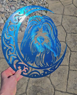 Bearded Collie Moon Metal Wall Art