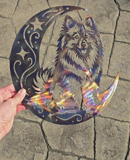 Keeshond Moon Metal Wall Art