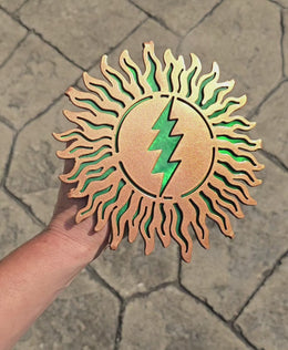Sun and Lightning Bolt Metal Hitch Cover