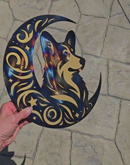 Corgi Moon Metal Wall Art