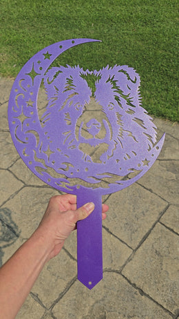 Video showing purple dog-on-the-moon garden stake by Elite Metalworking