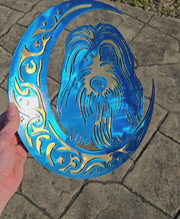 Bearded Collie Moon Metal Wall Art
