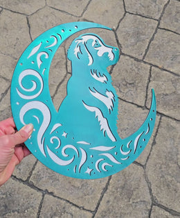Golden Retriever Moon Metal Wall Art