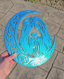 Bearded Collie Moon Metal Wall Art
