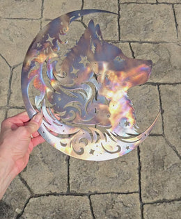 Wolf Hybrid Moon Metal Wall Art