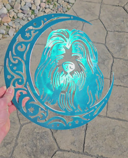 Bearded Collie Moon Metal Wall Art