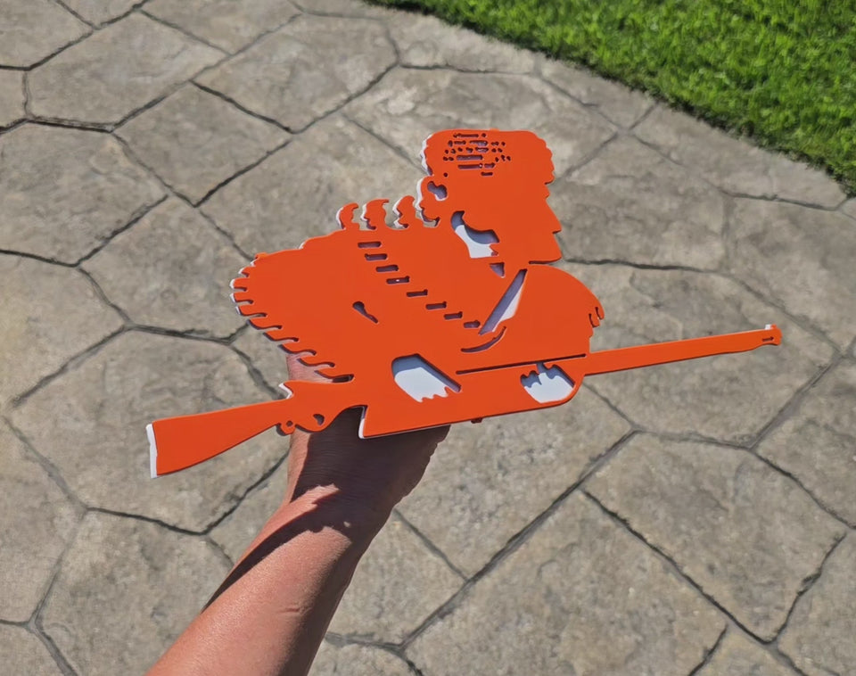 Video showing orange baseball mascot hitch cover by Elite Metalworking