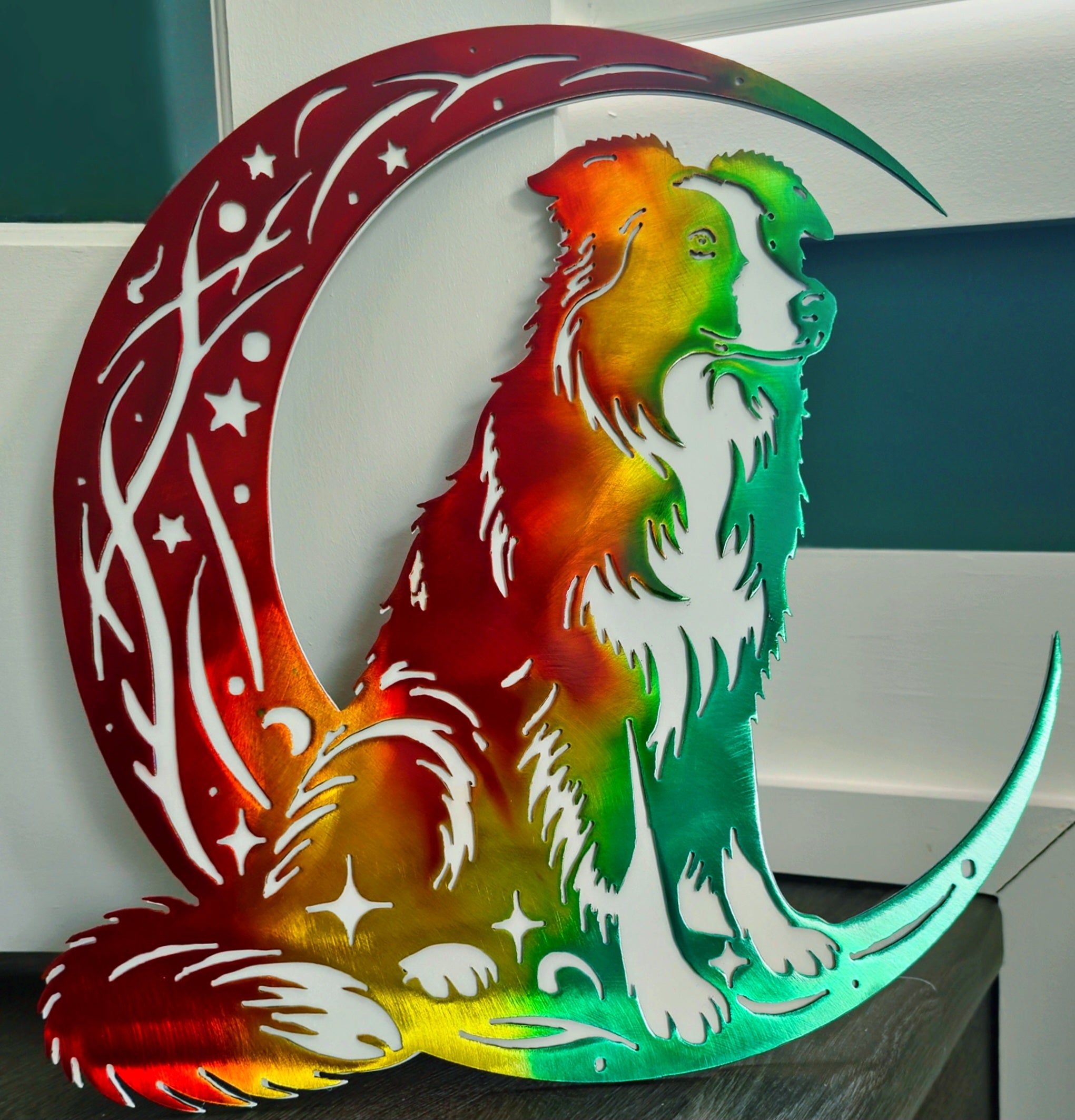 Border Collie "On The Moon" Metal Art