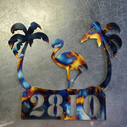 Flamingo & Palm Trees Personalized Metal Sign